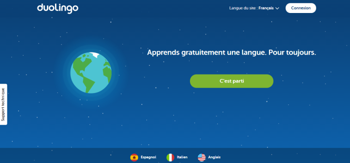 Ecran d'accueil de Duolingo